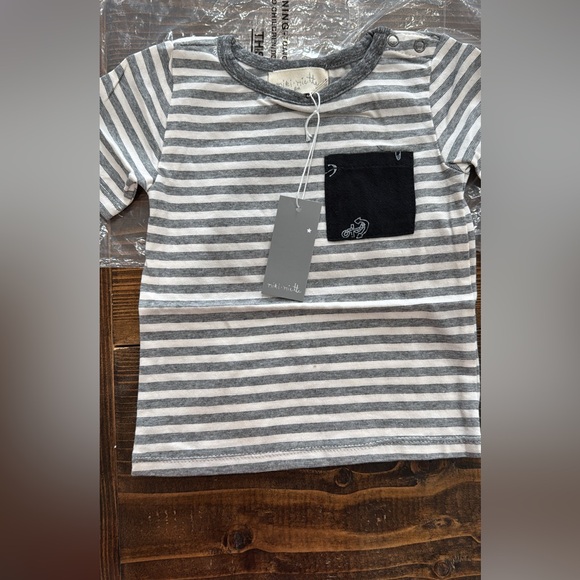 Striped Gray Kids Tee with Black Pocket - Picture 1 of 1